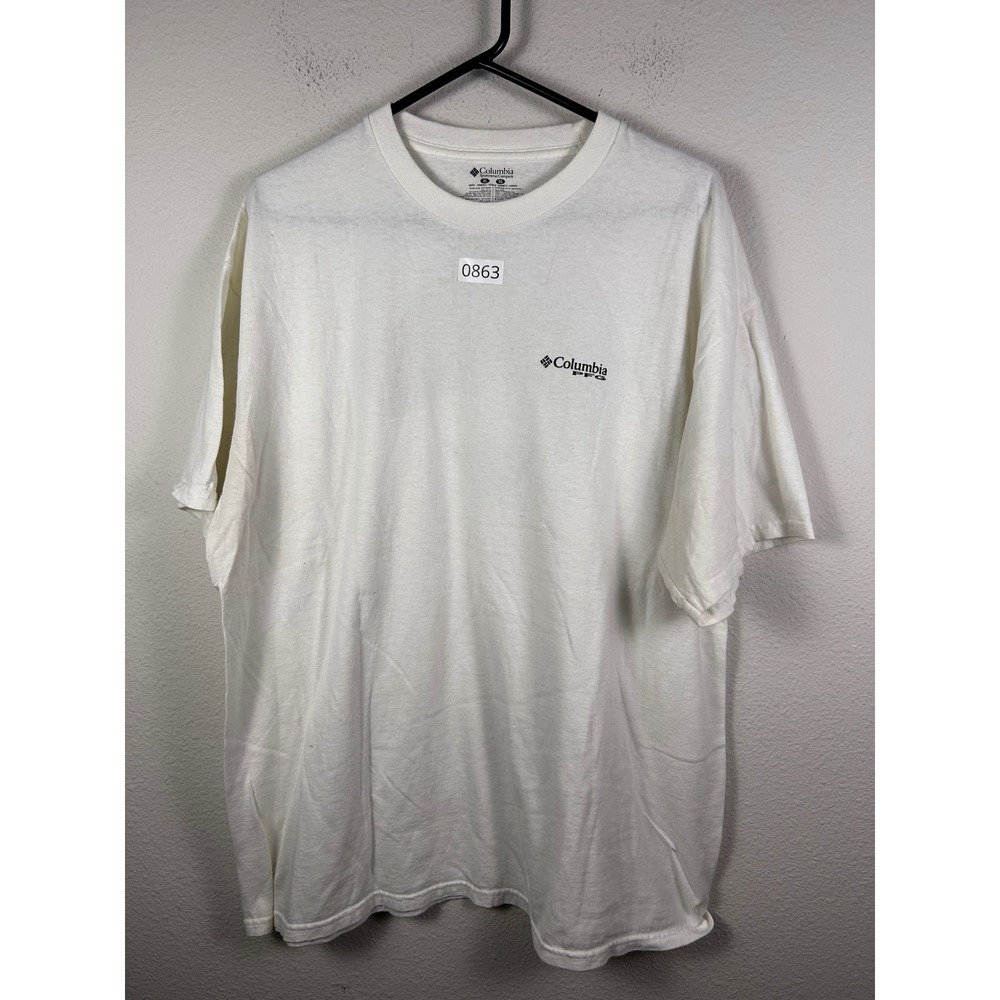 Columbia PFG Mens XL White Short Sleeve Fish Camo Graphic T-Shirt Fishing Cotton